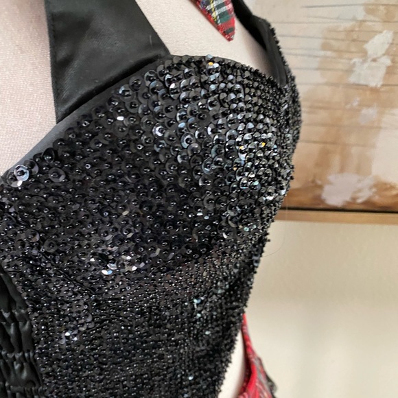 Hustler playmate playgirl skirt sequin corset tie outfit Halloween costume OS EC - Picture 8 of 11